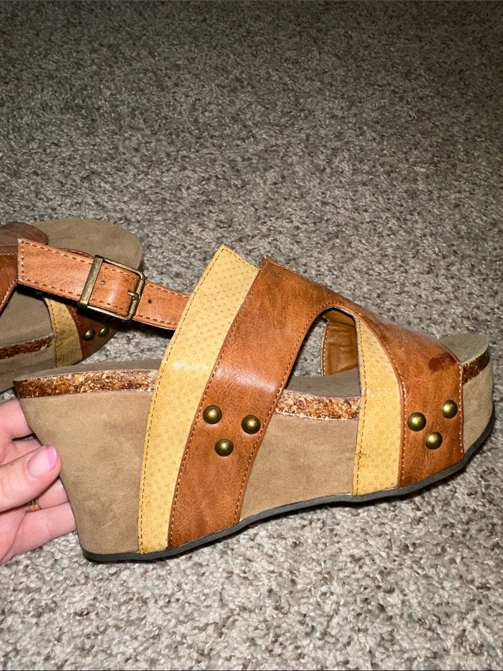 Pierre Dumas Two-Tone Tan and Brown Wedge Sandals